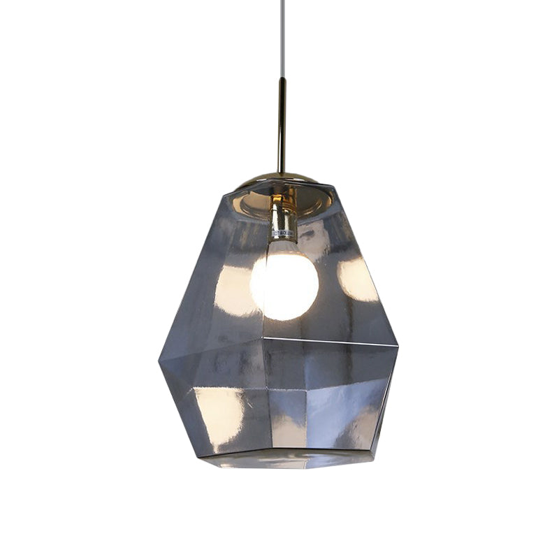 Silver/Gold Glass Diamond Pendant Lamp Postmodernism 1 Bulb Suspended Lighting Fixture over Table