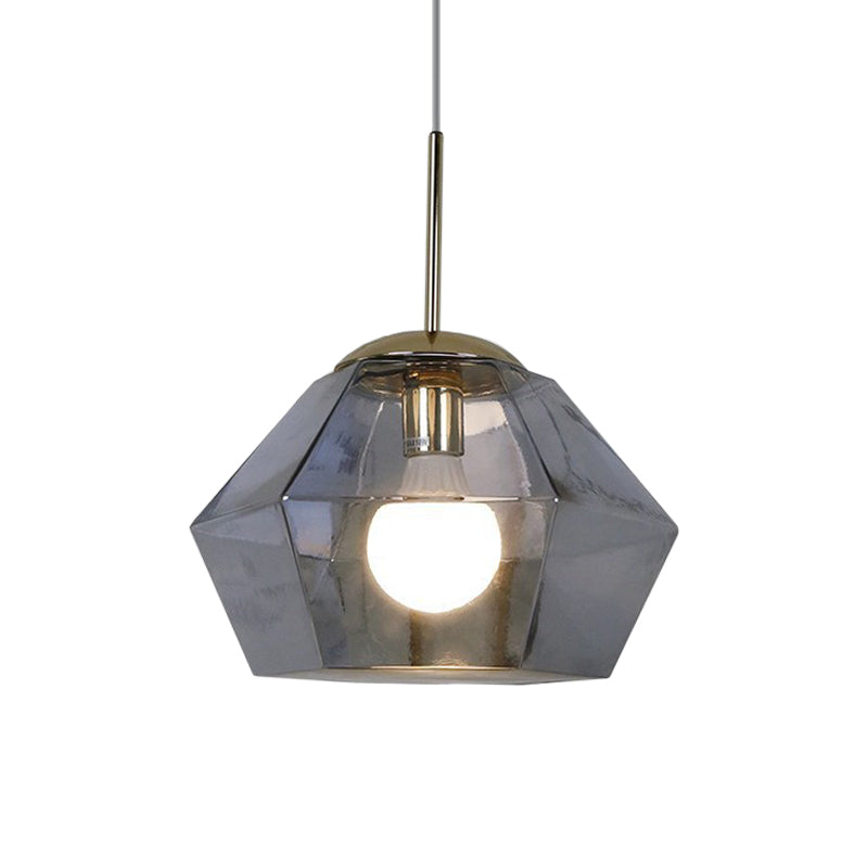 Silver/Gold Glass Diamond Pendant Lamp Postmodernism 1 Bulb Suspended Lighting Fixture over Table