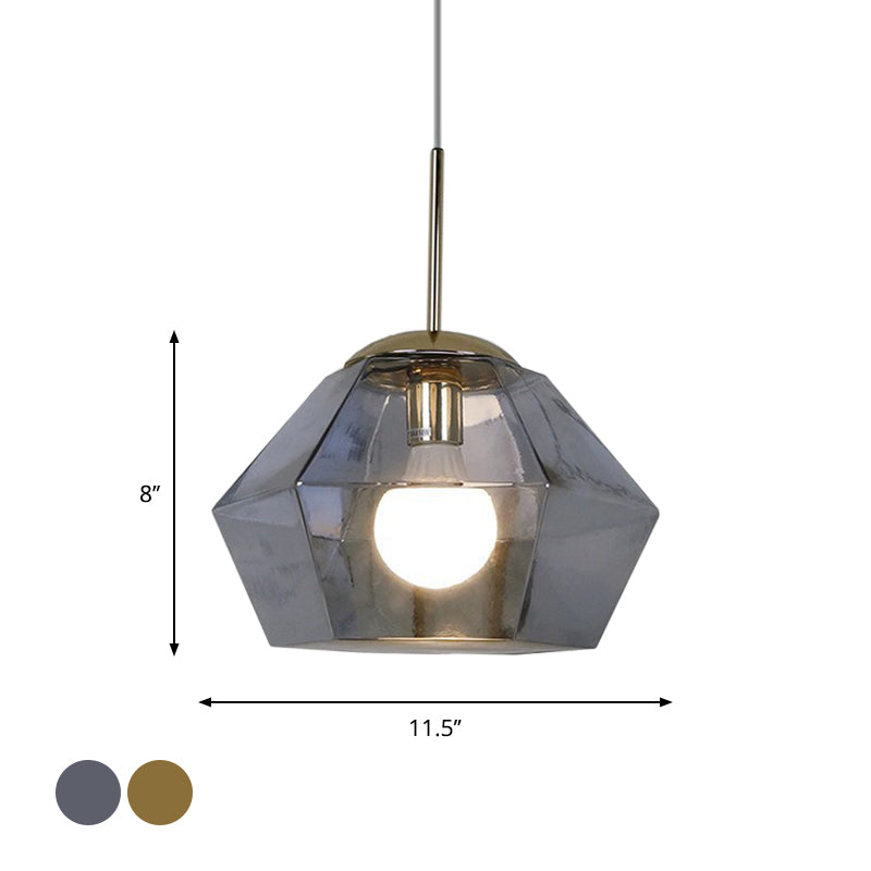 Silver/Gold Glass Diamond Pendant Lamp Postmodernism 1 Bulb Suspended Lighting Fixture over Table