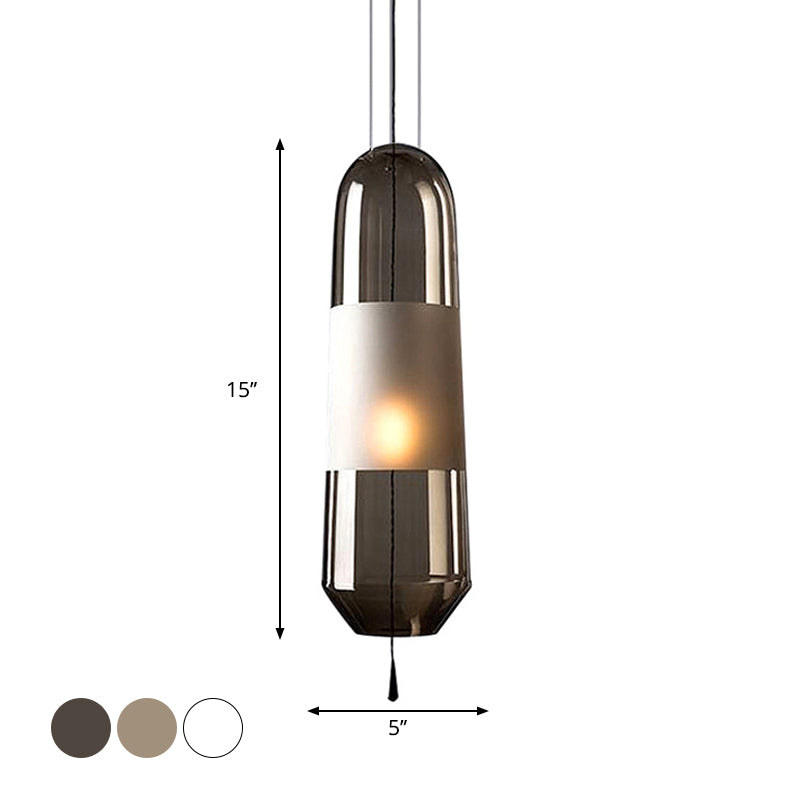 1 Bulb Bedroom Down Lighting Postmodern Black Hanging Pendant with Capsule Clear/Smoke/Amber Glass Shade