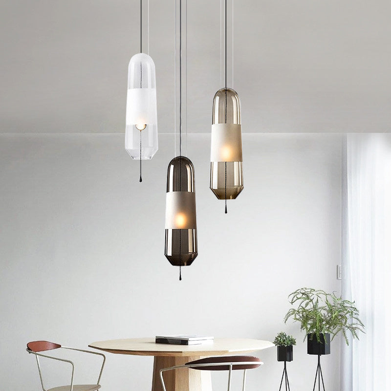 1 Bulb Bedroom Down Lighting Postmodern Black Hanging Pendant with Capsule Clear/Smoke/Amber Glass Shade