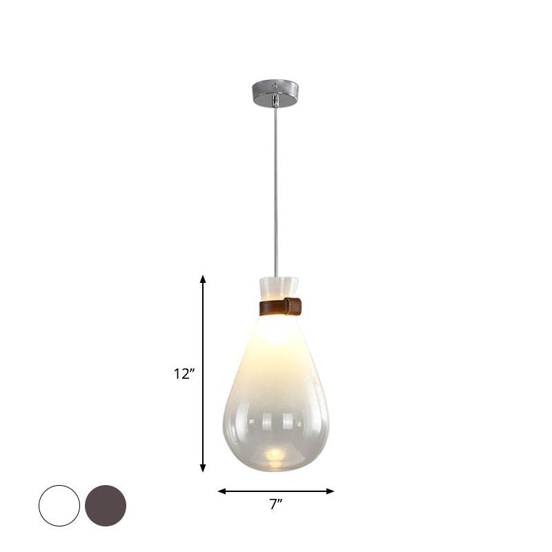 Druppel keukenbar drop hangers rook grijs/wit ombre glas 1 kop moderne hangende lamp met lederen nekband, 7 "/8,5" w