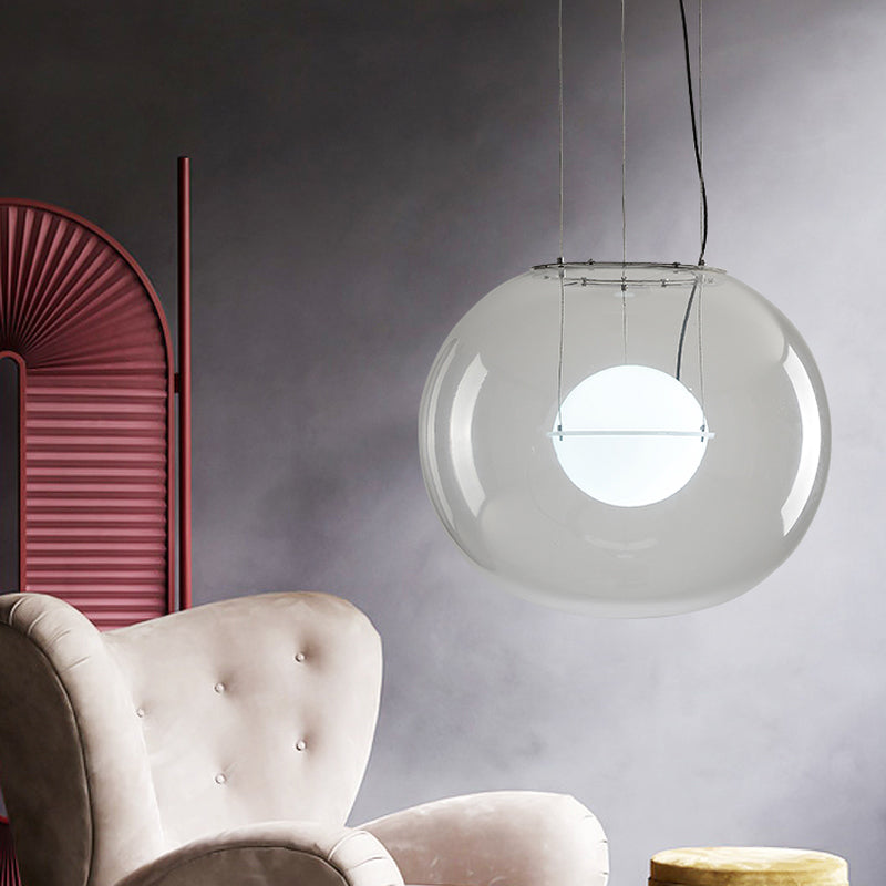 Postmoderne double globe hanglight wit/rood/rookgrijs glas 1 bol keuken hanglamp met buitenkant acryl schaduw, 12 "/16" w