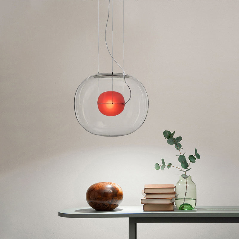 Postmoderne double globe hanglight wit/rood/rookgrijs glas 1 bol keuken hanglamp met buitenkant acryl schaduw, 12 "/16" w