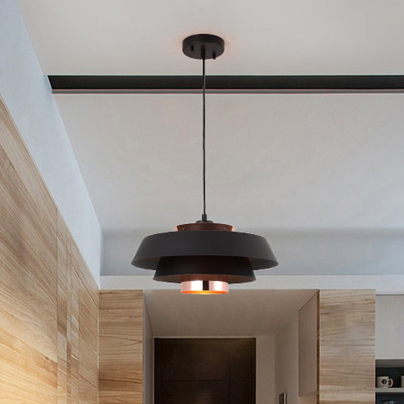 Metallic 3-Tier Round Hanging Pendant Modern Black/White and Rose Gold LED Ceiling Light Fixture