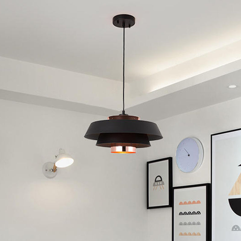 Metallic 3-Tier Round Hanging Pendant Modern Black/White and Rose Gold LED Ceiling Light Fixture
