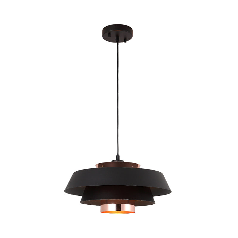 Metallic 3-Tier Round Hanging Pendant Modern Black/White and Rose Gold LED Ceiling Light Fixture