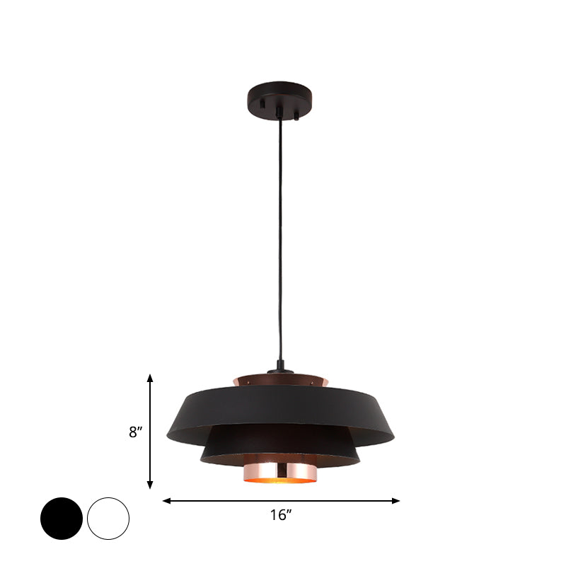 Metallic 3-Tier Round Hanging Pendant Modern Black/White and Rose Gold LED Ceiling Light Fixture