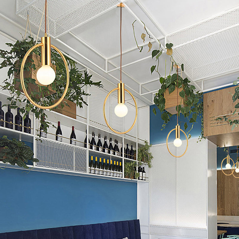 Gold Conical/Hoop/Grenade Hanging Lamp Postmodern 1-licht metaal/helder glazen ophangingshanger voor restaurant