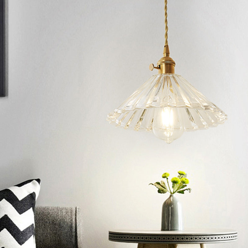 Post-Modern 1 Head Drop Pendant Gold Floral/Bowl/Cone Hanging Lamp Kit with Frosted/Clear Glass Shade