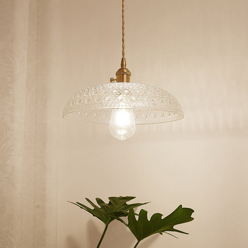 Post-Modern 1 Head Drop Pendant Gold Floral/Bowl/Cone Hanging Lamp Kit with Frosted/Clear Glass Shade