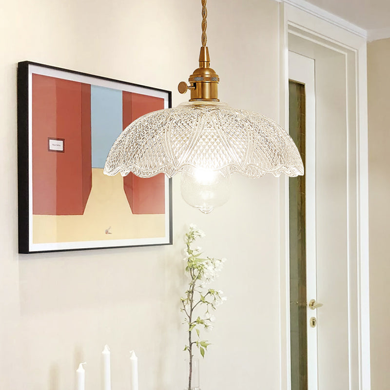 Post-Modern 1 Head Drop Pendant Gold Floral/Bowl/Cone Hanging Lamp Kit with Frosted/Clear Glass Shade
