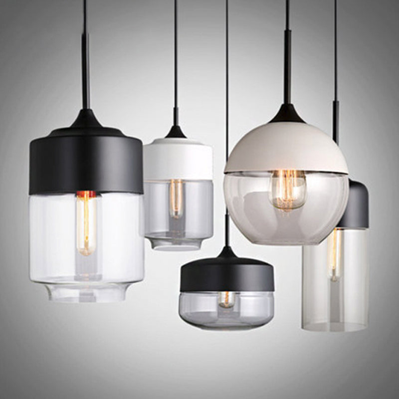 Cylinder Shade Bar Ceiling Pendant Lamp Clear Glass 1-Light Simplicity Suspension Lamp in Black