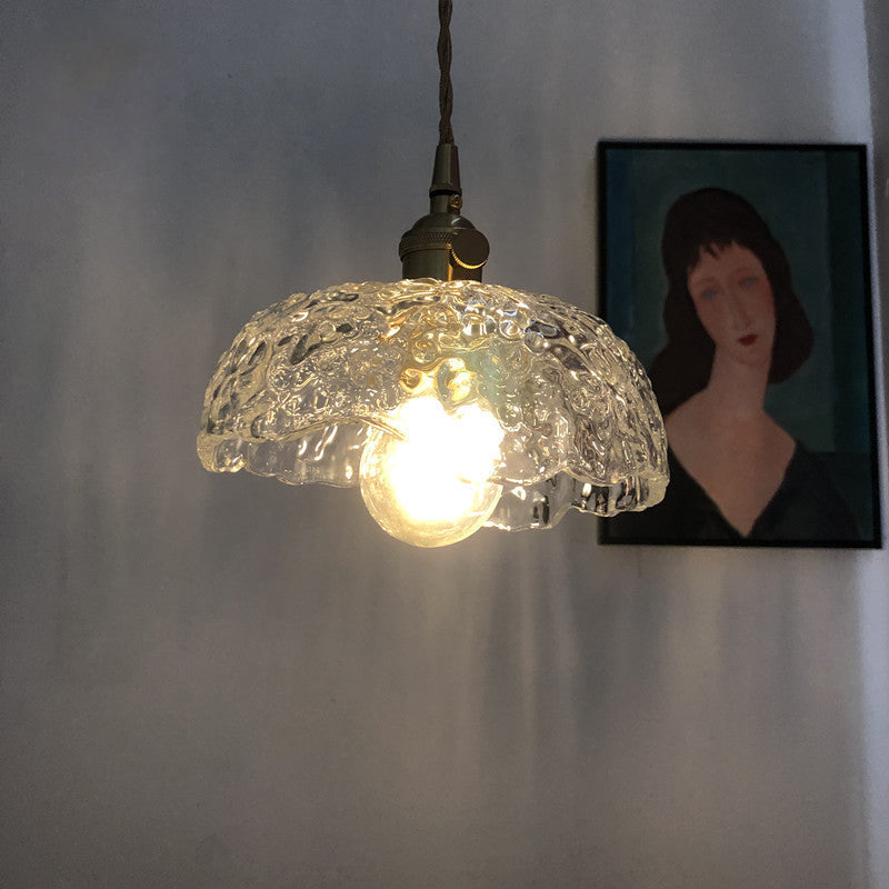 Bowl -vormig helder textureerde glazen hanger Modern 1 kop messing Licht met bloemenrand
