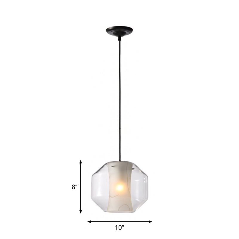 Pendante courbe blanche Curbe Light moderne Single Faux Marble Plafond Suspension Lampe avec bouteille extérieure / lanterne en verre transparent