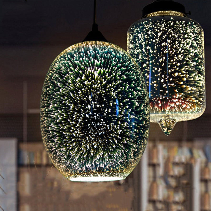 Jug/Ellipse Snack Bar Drop Pendant 3D Colorful Glass 1-Light Postmodern Hanging Light in Silver