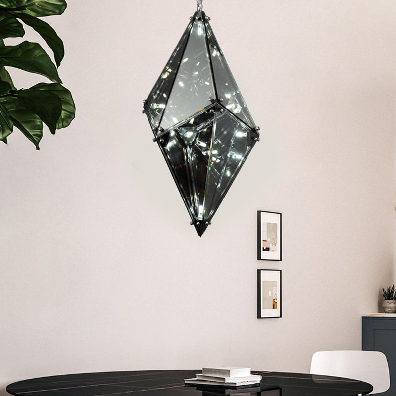 Gemstone Smoky Grey Glass Down Lighting Post-Modern Single-Bulb Black Hanging Ceiling Light