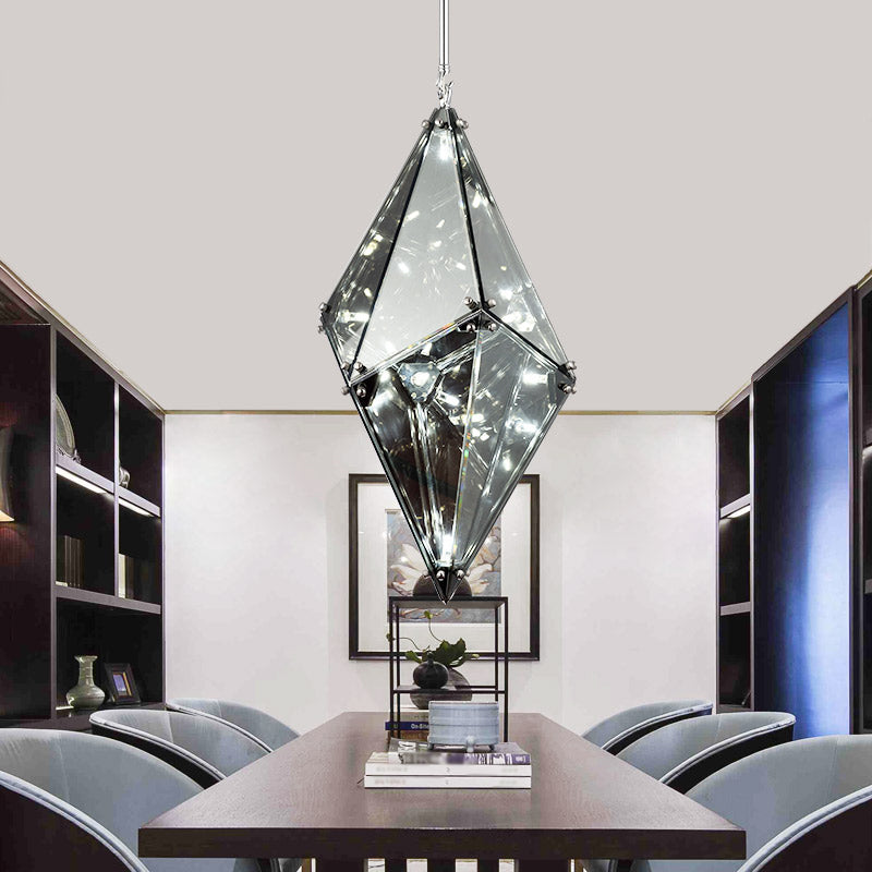 Gemstone Smoky Grey Glass Down Lighting Post-Modern Single-Bulb Black Hanging Ceiling Light
