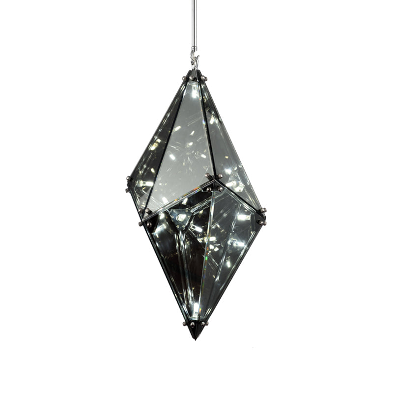 Gemstone Smoky Grey Glass Down Lighting Post-Modern Single-Bulb Black Hanging Ceiling Light