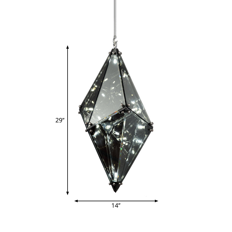 Gemstone Smoky Grey Glass Down Lighting Post-Modern Single-Bulb Black Hanging Ceiling Light