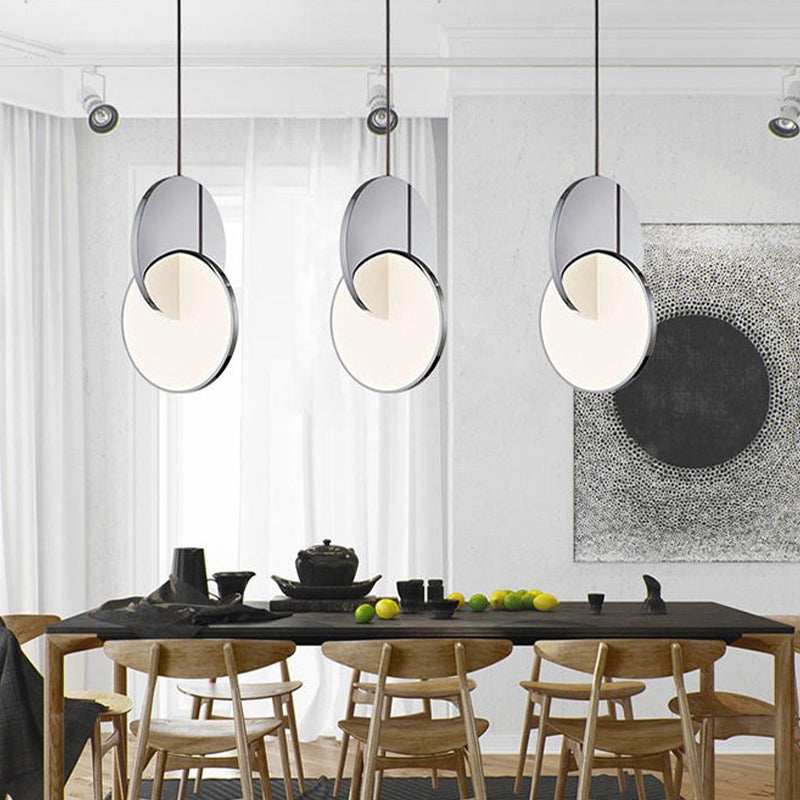 Novelty Minimalist LED Pendulum Light Chrome/Gold Interlocked Disc Ceiling Pendant Lamp with Acrylic Shade, 7"/10" W
