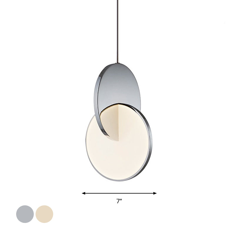Novelty Minimalist LED Pendulum Light Chrome/Gold Interlocked Disc Ceiling Pendant Lamp with Acrylic Shade, 7"/10" W