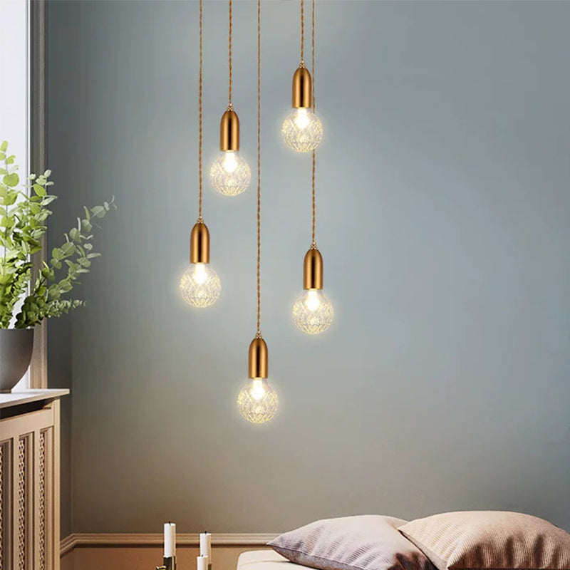 Clear Lattice Glass Droplet Pendant Minimalistic Single-Bulb Gold Hanging Ceiling Light