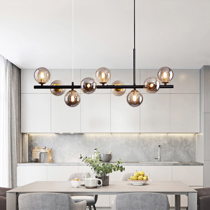 Clear/Amber/Smoke Grey Glass Ball Pendant Postmodern 7/9/11 Lights Black/Gold Hanging Island Light for Kitchen
