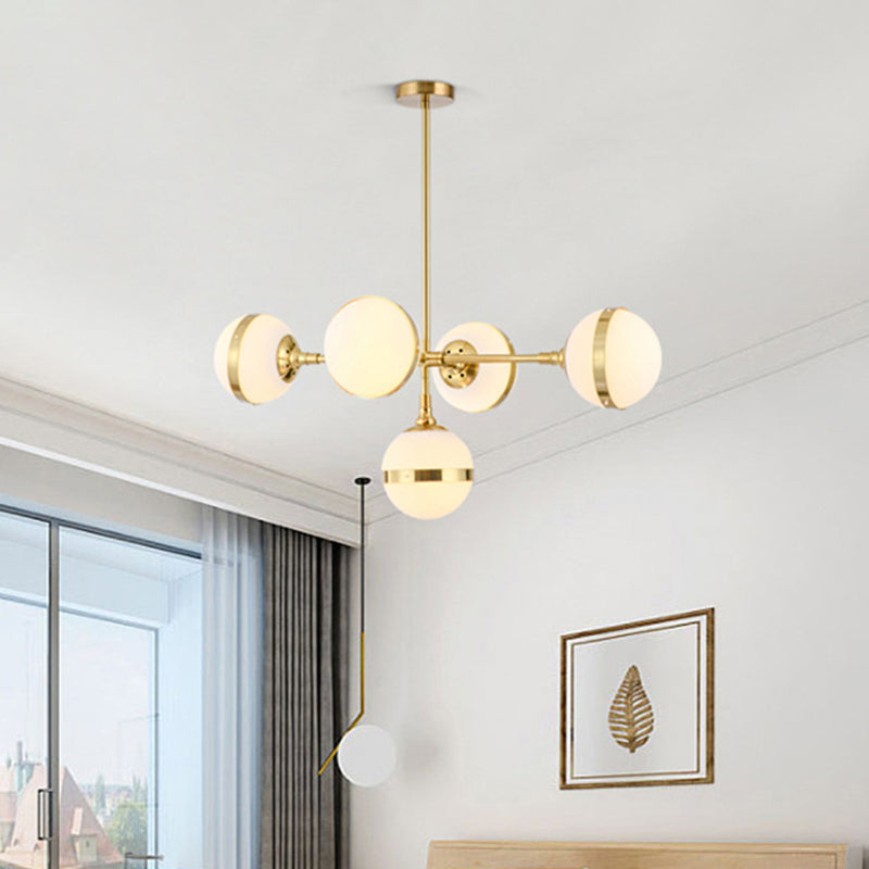 Gold Branch Hanging Lamp Kit Postmodern 3/5-Light White Ball Glass Suspension Pendant Light