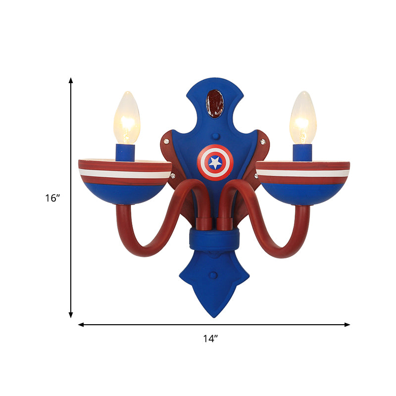 Blauw en rood snoepwandlicht met ster 2 lichten Amerikaanse stijl glazen wand sconce voor jongensslaapkamer