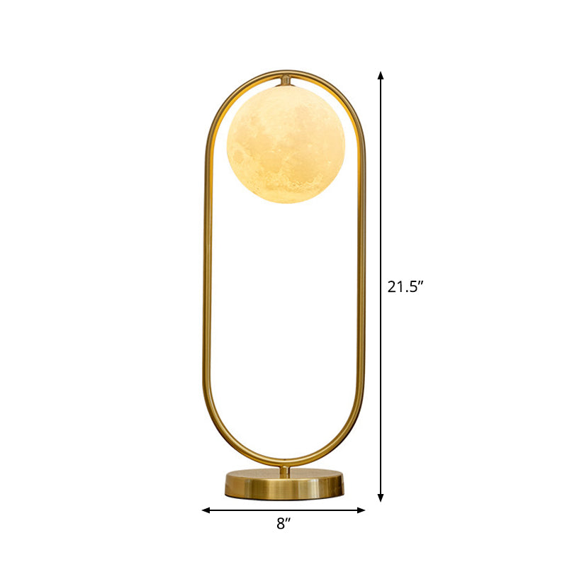 Luce da tavolo notturno ellittico oro Minimalista 1 comodino metallico con tonalità in vetro di latte luna finta