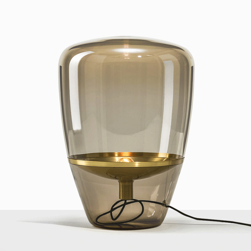 Lampada da notte triangolare in vetro trasparente/fumé/cognac, postmoderna, a 1 testa, con paralume interno per piattino, in nero/ottone