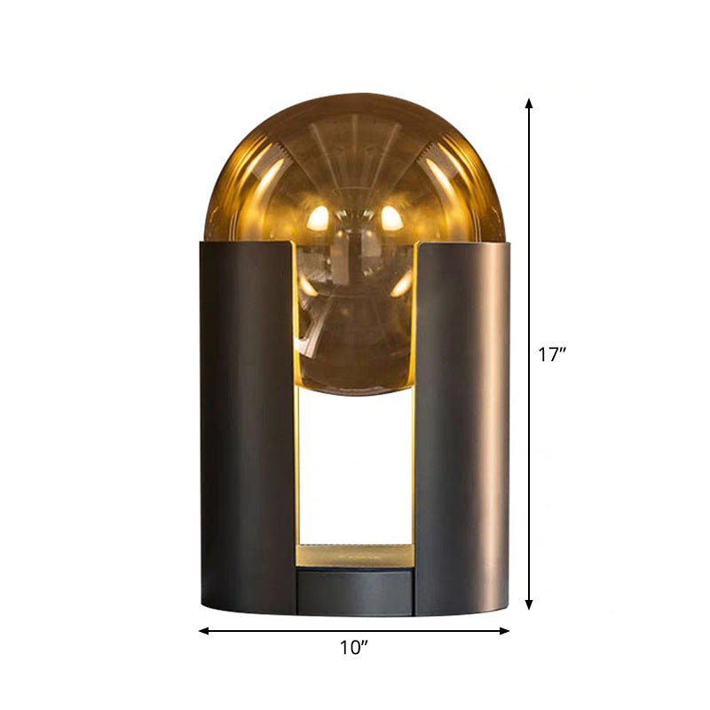 Black Cylindrical Table Light Postmodern 1 Bulb Amber Ball Glass Night Stand Lamp with Gap Design