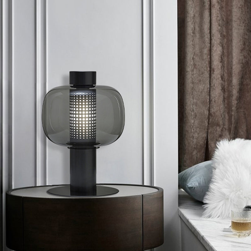 Nightstand elliptique Light Postmodern Smoke Grey / Cognac Glass 1 Head Living Room Table Lampe en noir / blanc