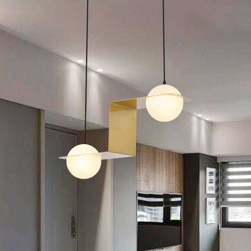V/Z/Horizontal Chandelier Pendant Postmodern Frosted White Ball Glass 2/3/4 Heads Gold Hanging Ceiling Light