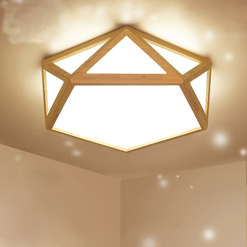15 "/19" /27 " W Modern Pentagon Flush Mount Acryl-Schlafzimmer LED Deckenstrahler in Holz, Warm/Weißes Licht