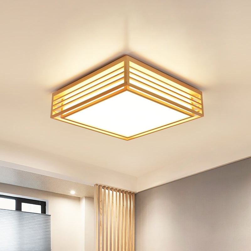Square Acryl Flush Deckenleuchte Asiatisch Beige LED Unterputzleuchte in Warm/Weißes Licht mit Holzrahmen, 14 "/21,5" /25.5 " W