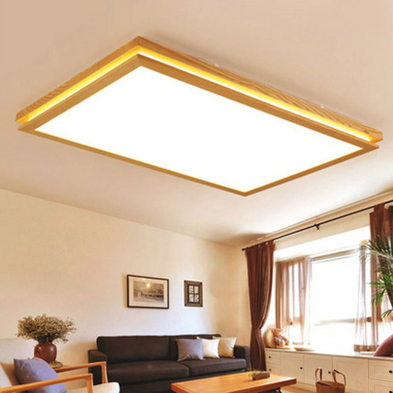 19.5"/25.5"/37.5" W Living Room LED Ceiling Lighting Modern Wood Flush Mount Light with Square/Rectangle Acrylic Shade, Warm/White Light