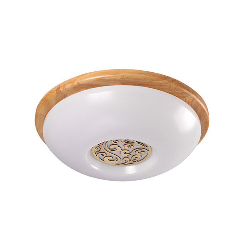 Wood Bowl Ceiling Flush Mount Modern 14"/16"/18" W LED Acrylic Flushmount Lighting with Swirl Floral Carve, Warm/White Light