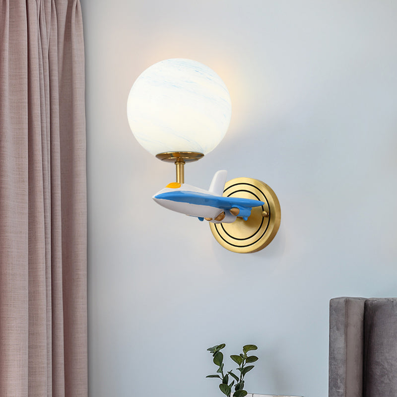Living Room Sphere Wall Light with Airplane Glass Resin Contemporary Sconce Light