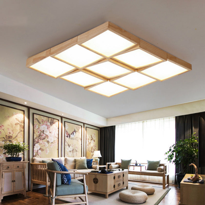 Plafoniera a scacchiera in legno nordico 1/6/9-Light Beige Lampada da incasso a luce calda/bianca per soggiorno