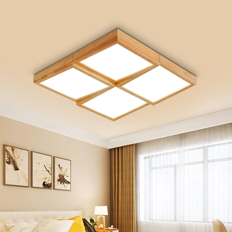 Plafoniera a scacchiera in legno nordico 1/6/9-Light Beige Lampada da incasso a luce calda/bianca per soggiorno