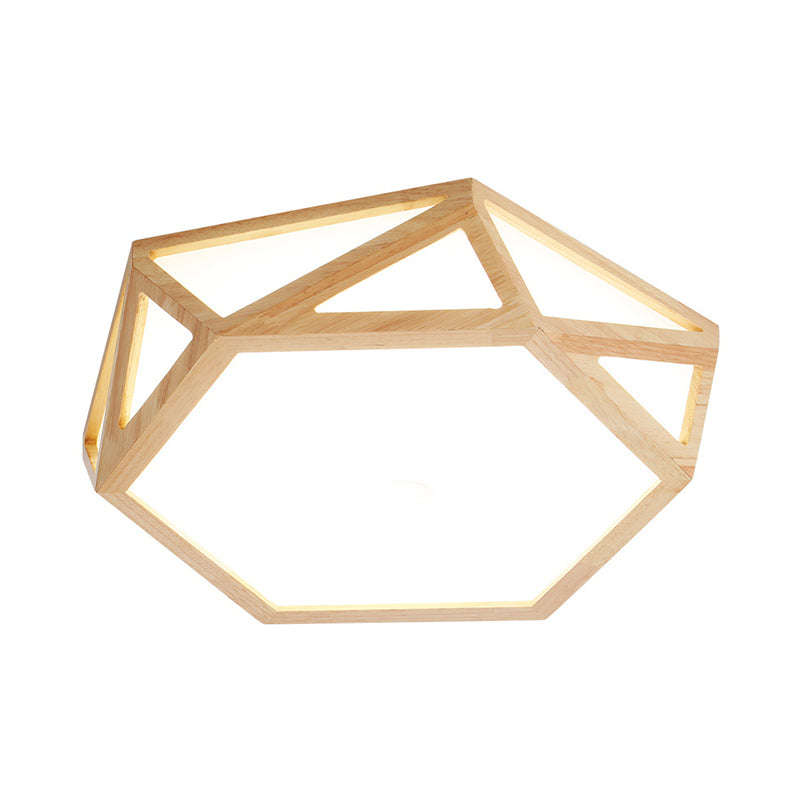 Diamond/Geometric Bedroom Ceiling Light Acrylic 16"/23.5" Wide LED Nordic Flush Mount Lighting Fixture in Wood