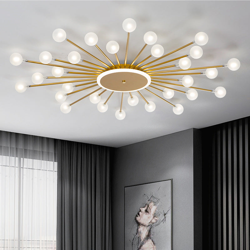 Postmodern Starburst Flushmount Lighting Frosted Glass 18-Light Postmodern Ceiling Light in Black/Gold