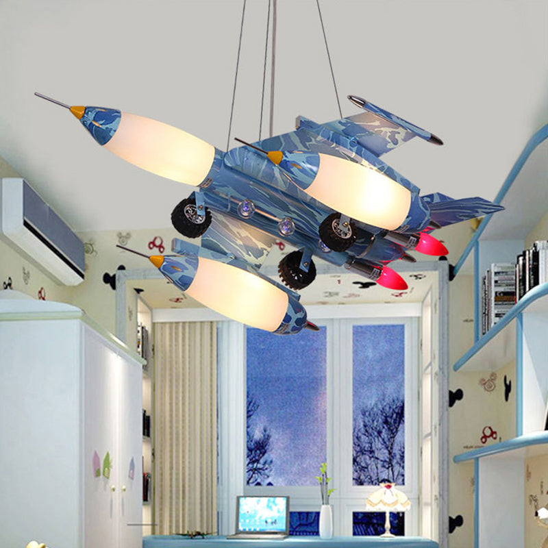 Cool Fighter Airplane kroonluchter modern metaalhanglicht in blauw voor verpleegkamer