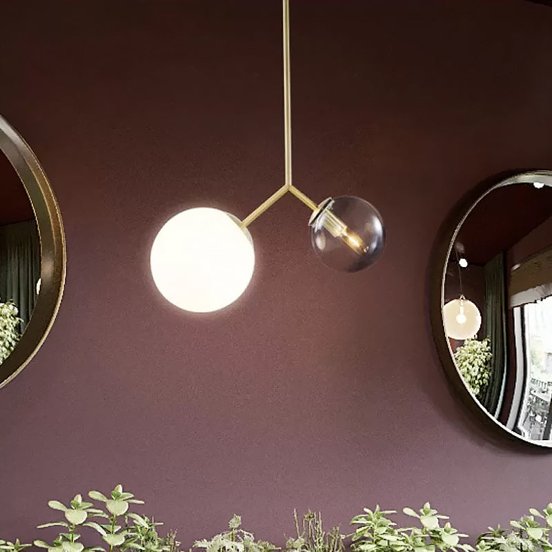 Bifurcated bedhanger kroonluchter ombre blauw en melkglas 2 koppen postmoderne hanglamp in goud