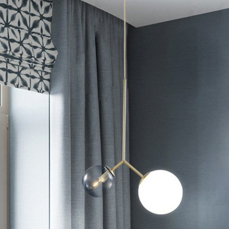 Bifurcated bedhanger kroonluchter ombre blauw en melkglas 2 koppen postmoderne hanglamp in goud