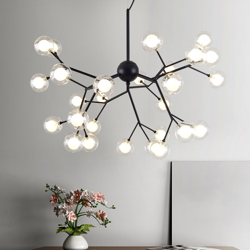 Clear and Frosted Glass Firefly Chandelier Modernist 36-Light Black Hanging Pendant Light for Parlor