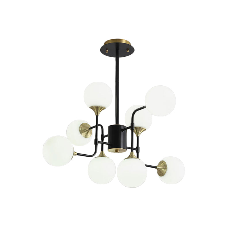 Black and Gold Branch Hanging Lamp Modern 8/12/16-Light Milky Ball Glass Chandelier Light Fixture
