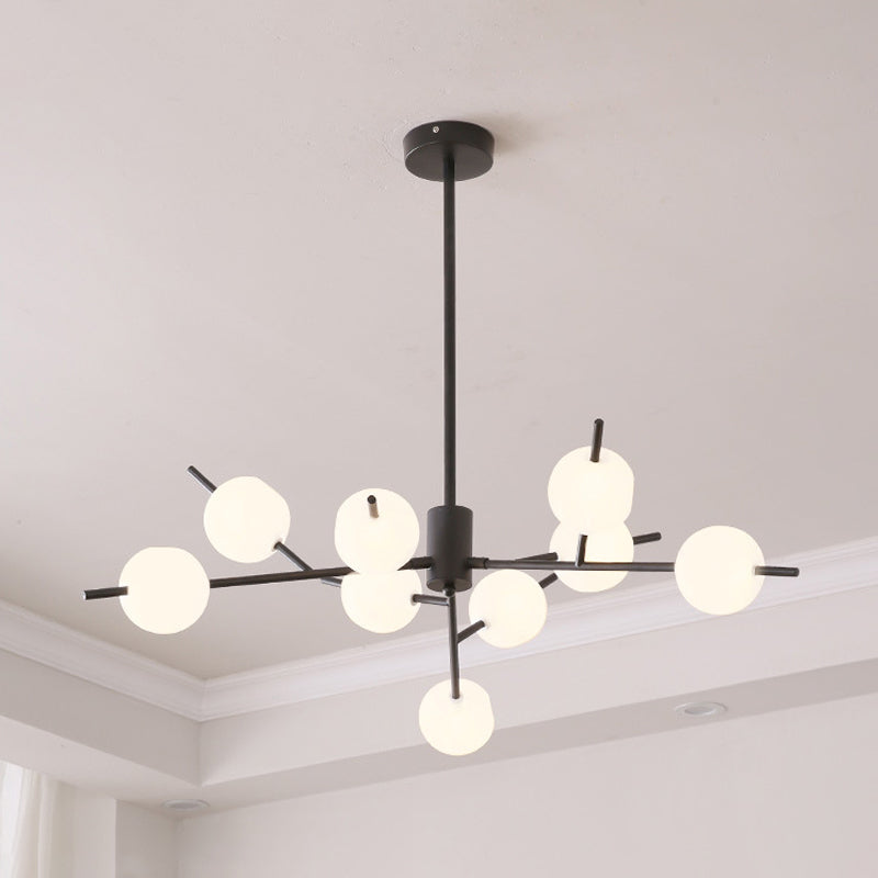 Modern Branch Chandelier Lamp Metal 9/12 Bulbs Bedroom Suspension Light in Black/Gold with Ball Acrylic Shade Insert
